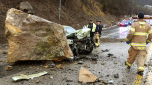 Fallen boulder closes down Mon Boulevard, sends 3 to hospital